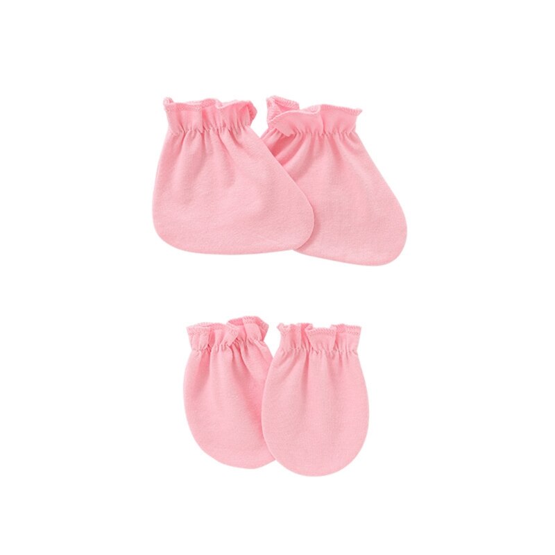 Baby Anti-Kras Zachte Katoenen Handschoenen Voet Cover Set Pasgeboren Wanten Sokken Kit Q9QB: Roze