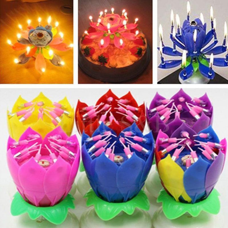 Music Birthday Cake Candles Lotus Flower Festival Decorative Music Party Decor