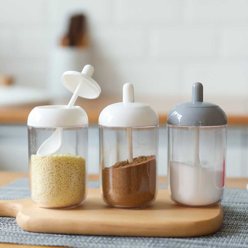 Kitchen Supplies Seasoning Bottle Salt Storage Box Spice Jar Spoon Sugar Pepper Powder Herb Spice Tools Condiment Bottles