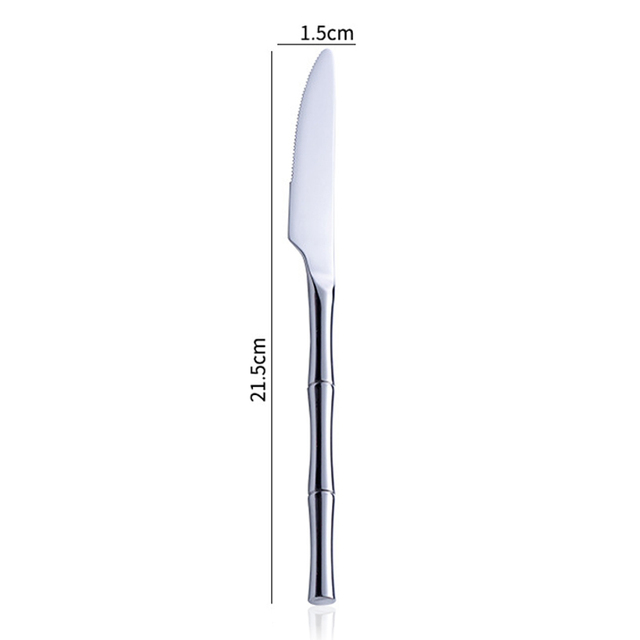 Fypo – ensemble de couverts créatifs avec manche en bambou, vaisselle occidentale en acier inoxydable 304, couverts à Steak, couteau, fourchette, cuillère, vaisselle: Silver-Dinner Knife