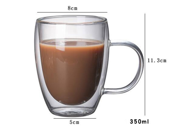 1 st dubbla kaffemuggar med handtaget muggar dricksisolering dubbelväggig glas tekopp drinkware mjölk: A 350ml