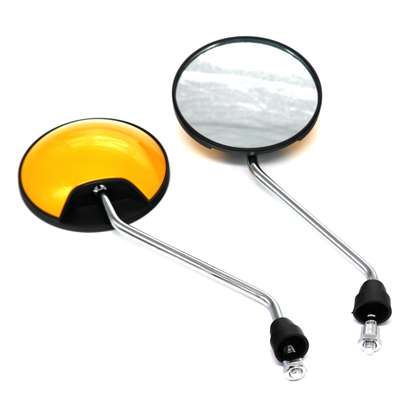 LMoDri Universal Round Motorcycle Rear View Mirrors Moped Scooter Motorbike Side Mirror Clockwise 8mm 360 Degree Convex: YELLOW