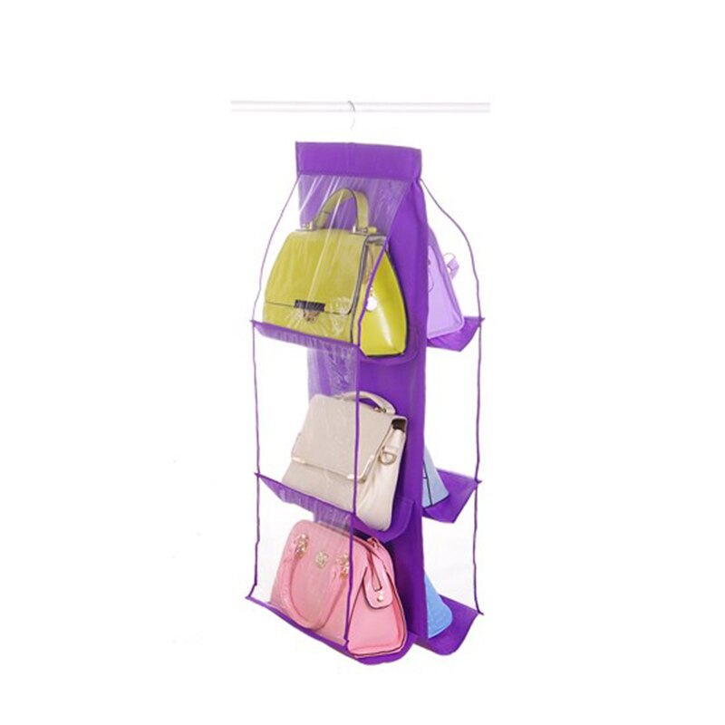 Double-Sided Six-layer Bag Hanging Bag Nonwoven Fabric Hanging Handbag Hanging Storage Bag Multilayer Dustproof Hanging Bag: purple