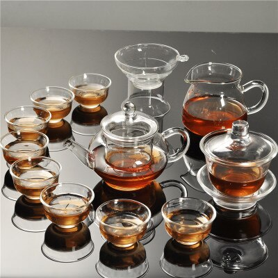 Heat-resistant transparent glass teapot double-layer small cups Kung Fu tea set small tea cup set teapot glass set: 08 Sets