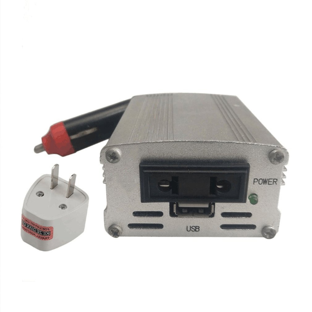 Zilveren omvormeradapter auto-omvormer 12v to 110v/220v- ingangs auto-omvormer voertuigvoeding lader uk-stekker