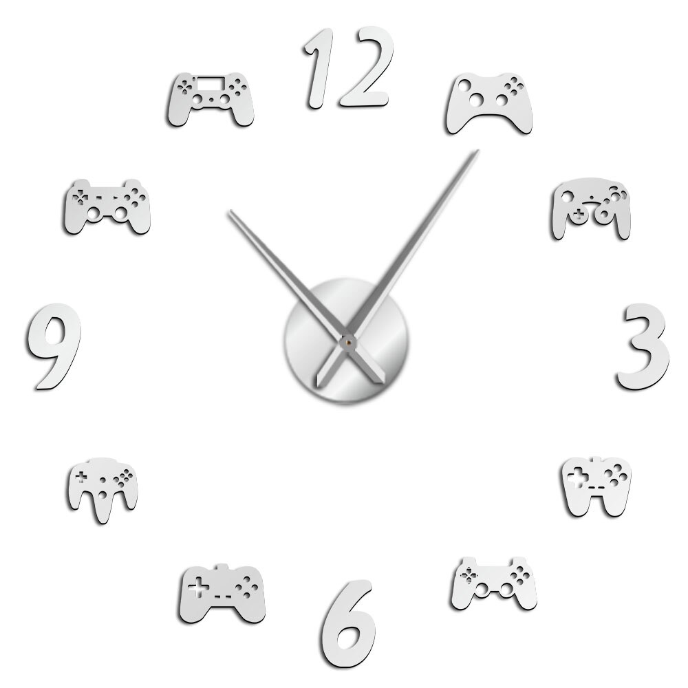 Video Game Controllers Diy Grote E-Sport Wandklok Game Room Decor Modern Freamless Giant Wandklok Game kamer Horloge: Zilver