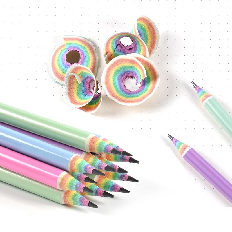 YHSMTG Paper Rainbow HB Pencils Writing Student Write Stationery for School and Office Supplies 12Pcs/Box