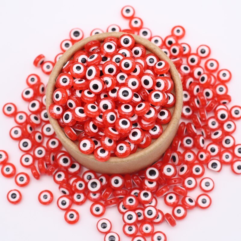 40pcs Mix Oblate Shape Evil Eye Beads 8mm Hollow Stripe Resin Spacer Beads Child DIY Jewelry Bracelet Handicraft Supplies: Red
