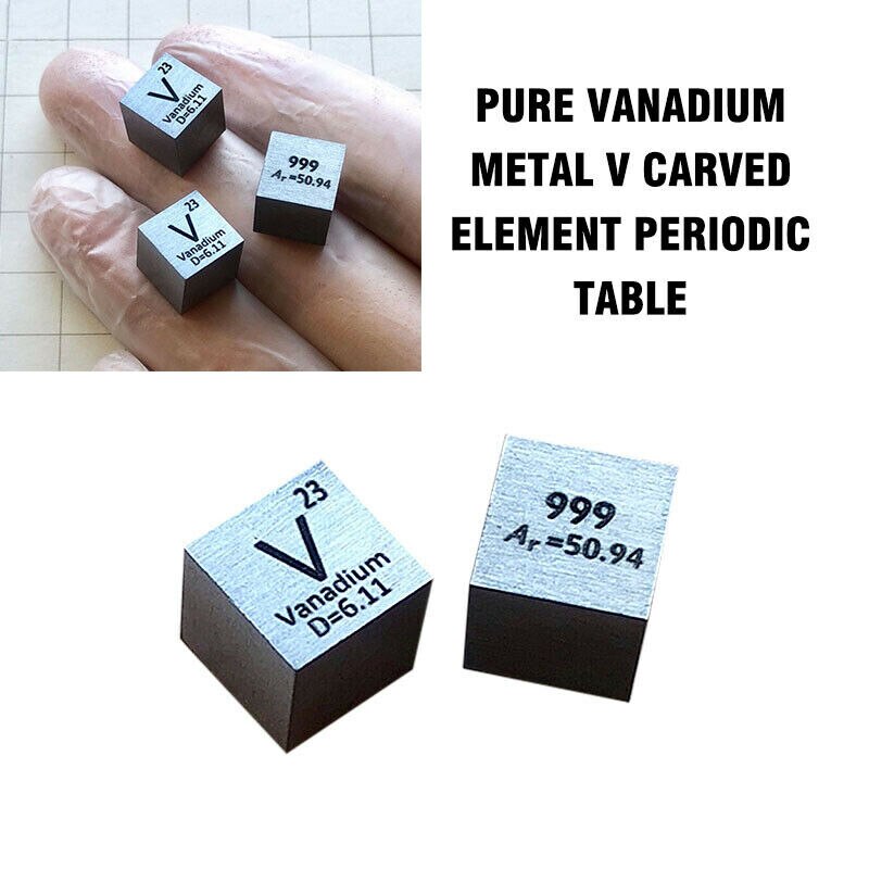 Hoge Zuiverheid 99.9% Puur Vanadium Metalen V Gesneden Element Periodieke Tafel 10Mm Kubus