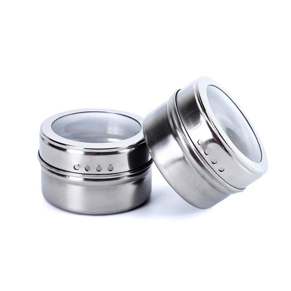 Couvercle clair magnétique pot à épices ensemble en acier inoxydable Sauce aux épices récipient de stockage pots cuisine D6