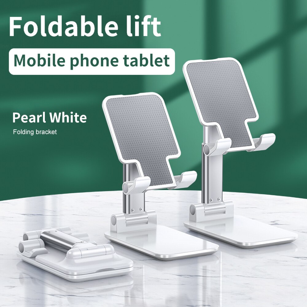 Portable Folding Tablet Holder for iPad Stand Holder Phone Mini Adjustable Soporte Tablet Holder Stand for ipad 10.2/10.5 Pro 11: white