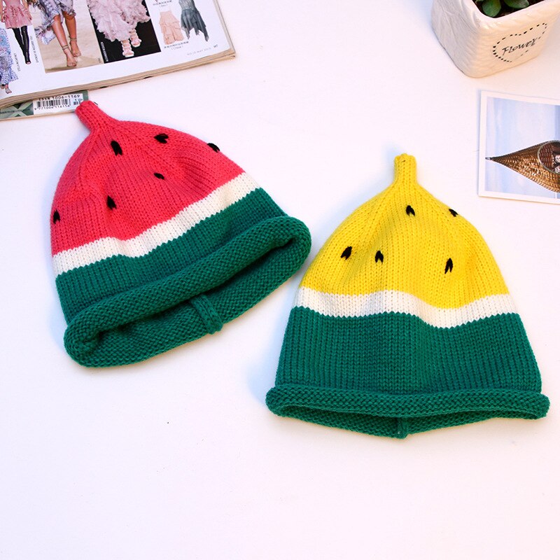 de punto lindo gorras con motivo de sandía para niños hecho a mano Curling niños invierno cálido sombrero suave cómodo gorro de chicas chicos Cap