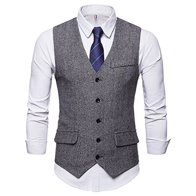 Casual White Single Breasted Men's Vest Slim Fit Solid Color Suit Vest
