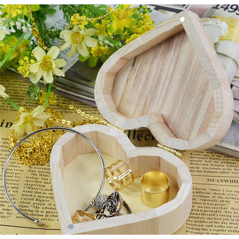 Storage Boxes Heart Shape Wood Box Jewelry Box Wedding Home Storage Bin Earrings Ring Box