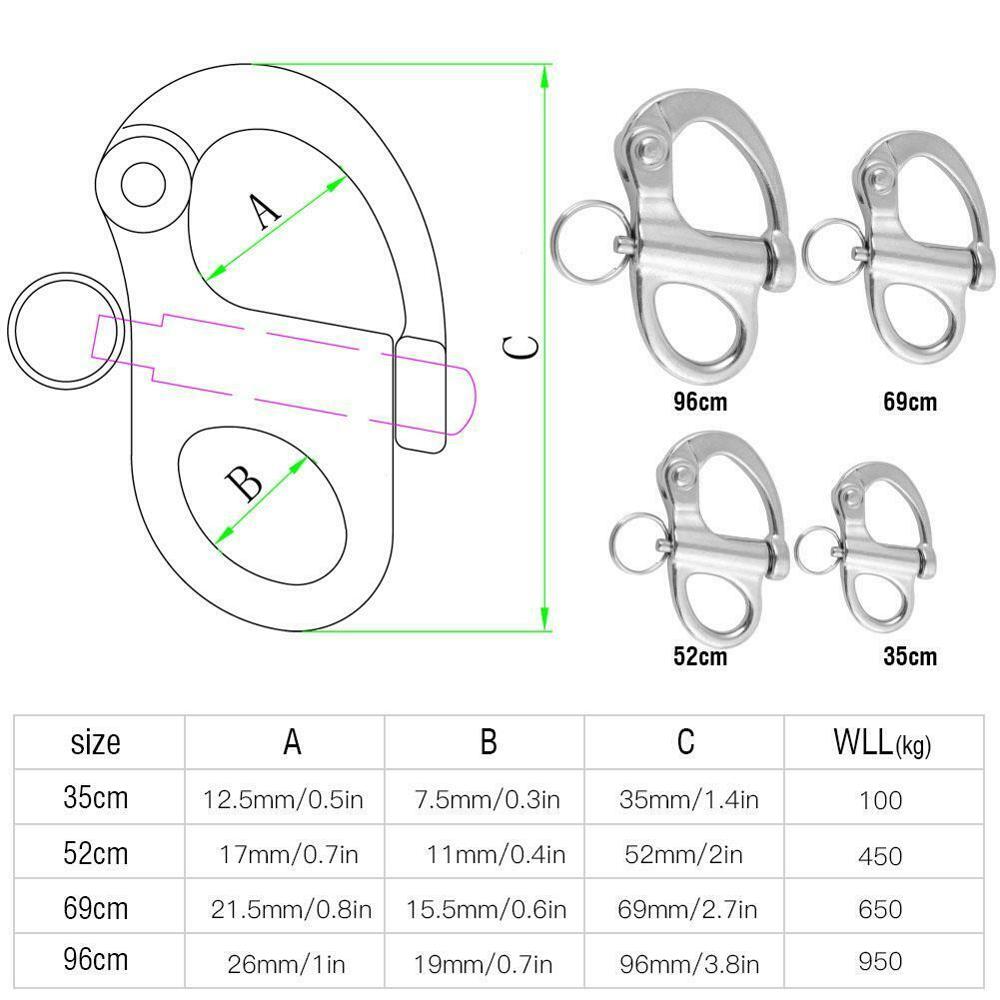 2 Pcs Marine Boat 70mm Rigging Stainless Steel Fixed Snap Shackle Quick Release with Ring