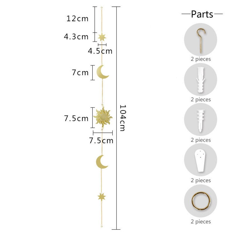 G metall rund bit sol- och månformad hängande dekoration vardagsrum fotodisplay vägghängande dekoration med kedjor