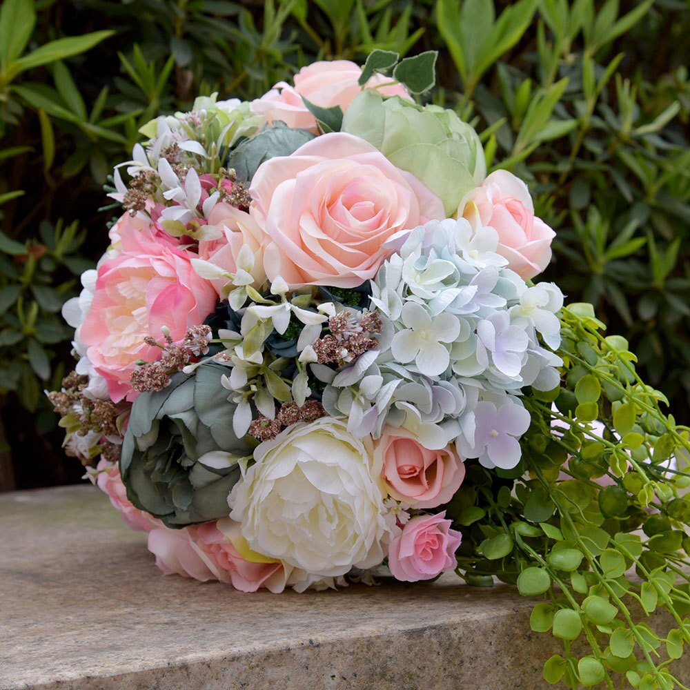 Kyunovia vacker bukett bröllop blommor land bukett brudtärna buketter rosor hortensia brudbukett 2 stil  gc37: Stil 1