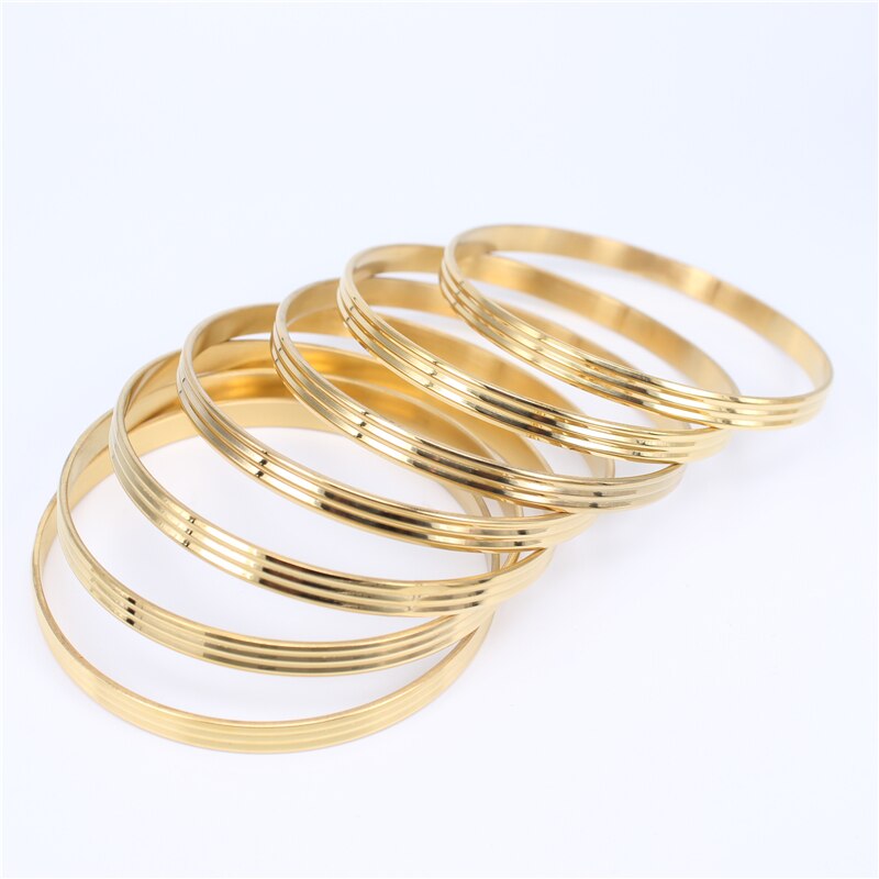 6mm de large trois lignes 3 couleur 70cm de diamètre en acier inoxydable 7 pièces/ensemble combinaison bracelets femmes accessoires LH476: Gold color 7pcs