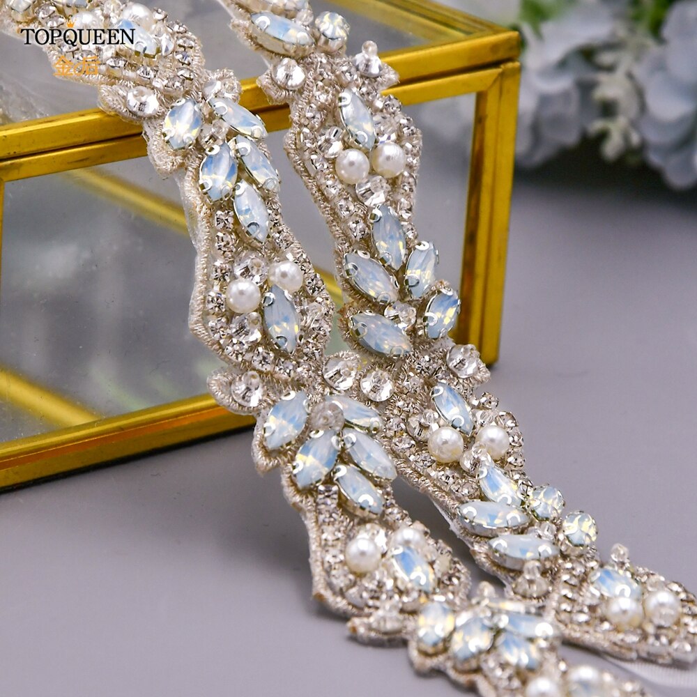 TOPQUEEN-cinturones de novia S485, apliques de cristal de para cinturones de novia, cinturón para vestido de bodas con diamantes de imitación, Ópalo