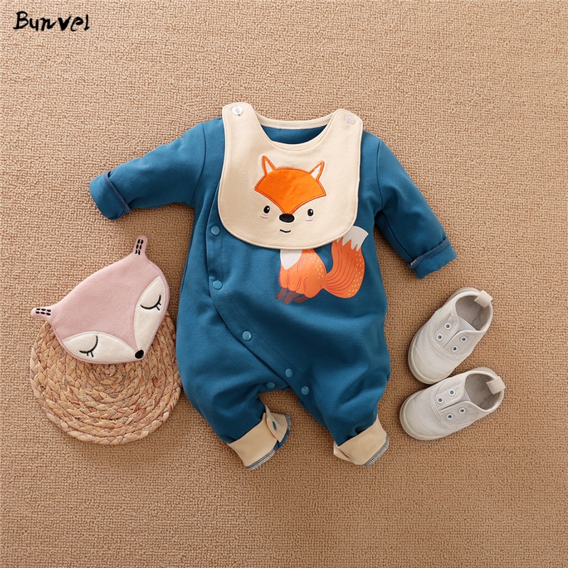 Bunvel Frühling Infant Baby Mädchen Jungen Overall Langarm Strampler Cartoon Fuchs Muster Neugeborenen Kostüm Outfits