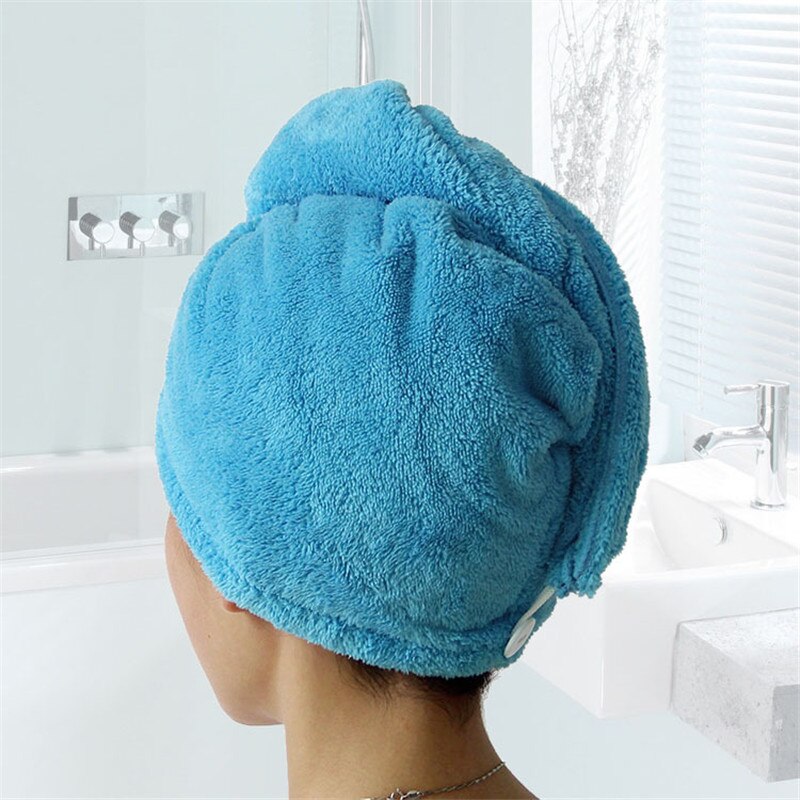 Womenmicrofiber badehåndklæde hår tør hurtigtørrende lady badehåndklæde blødt brusebad til kvinde mand turban hoved wrap badeværktøj: Blå
