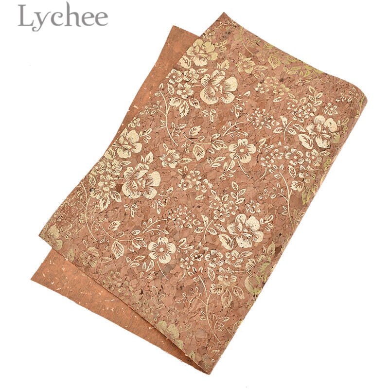 Tela de corcho suave con patrón de flores para bolsos, artesanía de cuero sintético de , Lychee Life, 29x21cm, A4: 4