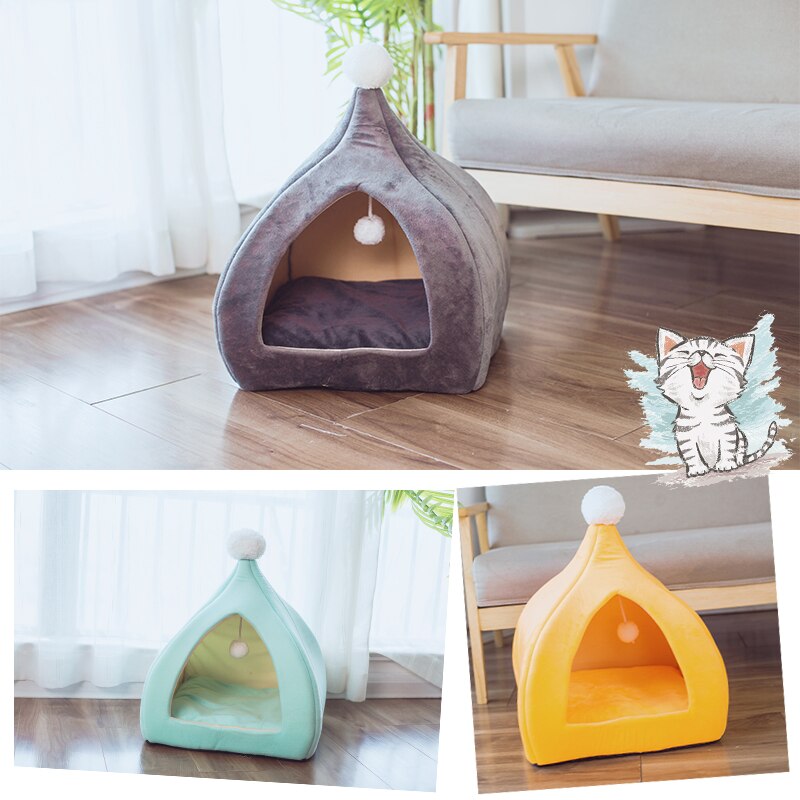 Stylish Cat Cave Bed 2-in-1 Indoor Cat Tent House for Small Medium Kitten Dog Bed Hut with Removable Cushion Microfiber Pet Beds