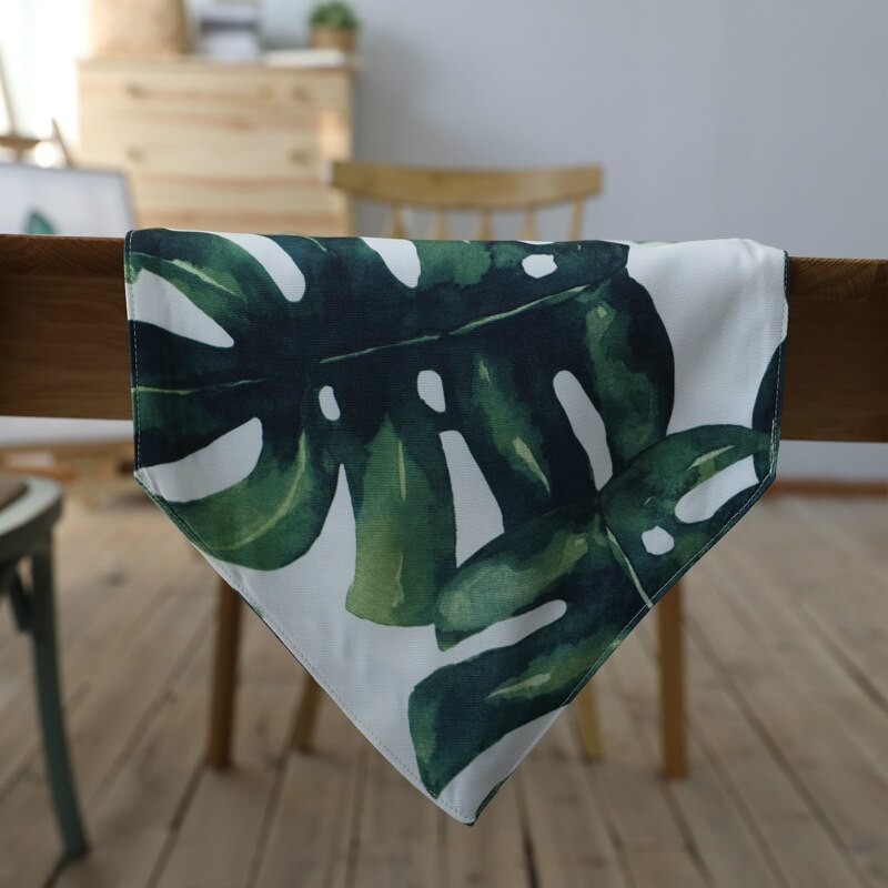Nordic Fresh Printing Table Runner Green Plant Rectangle Tablecloth Tv Cabinet Cover Towel Monstera Table Mat Coffee Table Deco