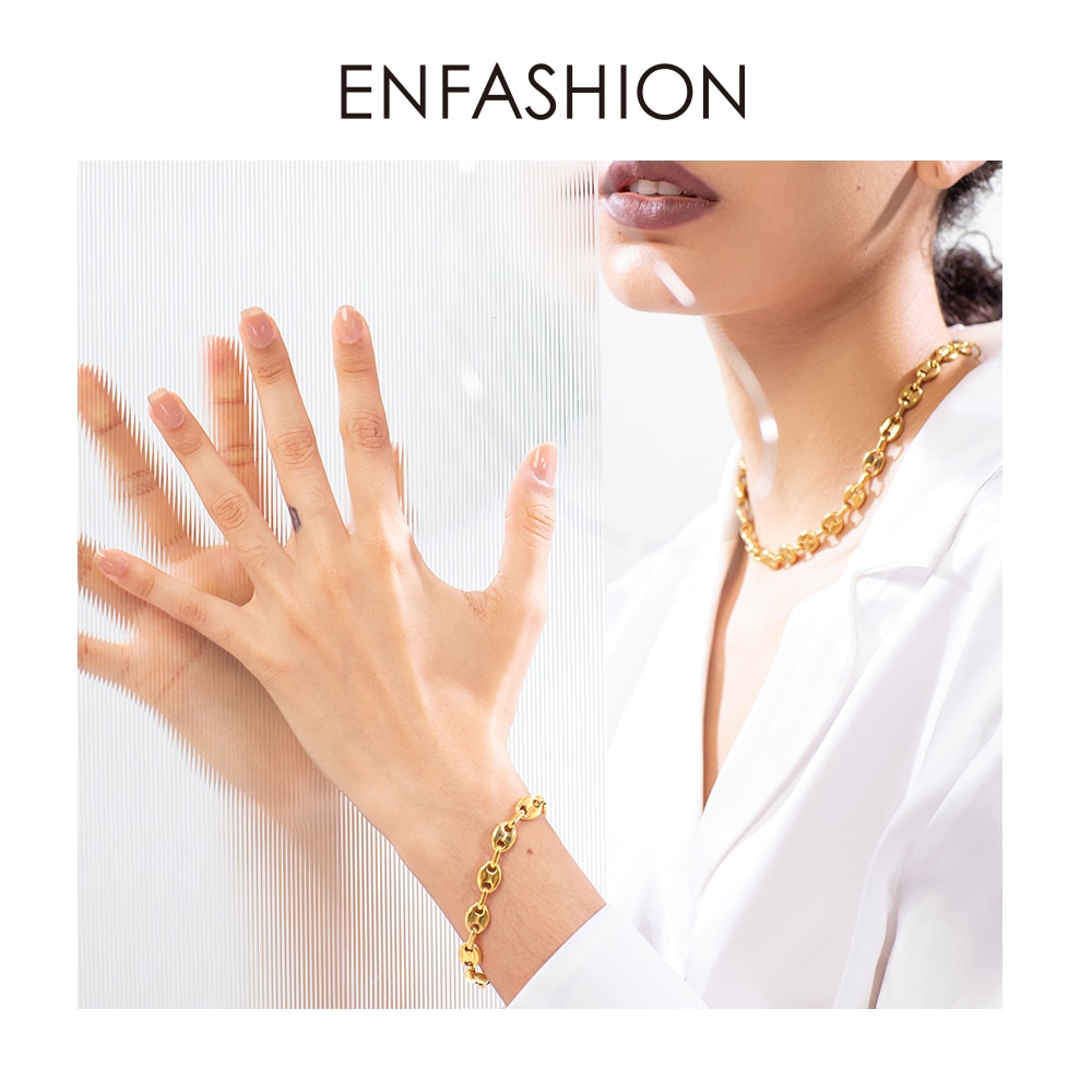 ENFASHION Punk Coffee Beans Link Chain Bracelets For Women Stainless Steel Gold Color Hip Hop Bracelet Rock Men Jewelry B192070