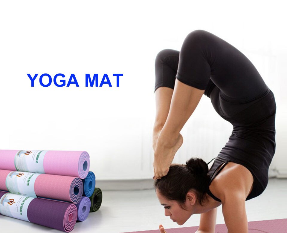 Dubbla lager 183*61*0.6cm tpe yoga halkfri matta yoga träningsdyna med positionslinje för fitnessgymnastik och pilates