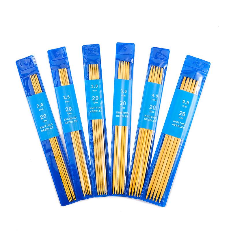 Agujas de tejer rectas de doble punta, gancho de ganchillo de bambú, suéter DIY, calcetines, herramientas de tejer, tamaño 2-5mm, 20cm, 5 unids/set: Azul marino