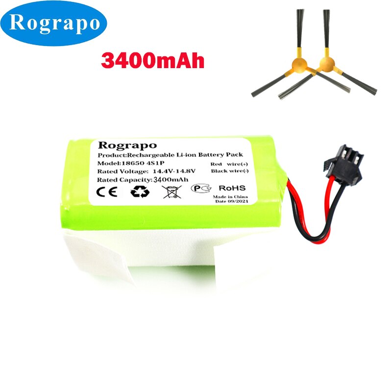 3400 mah li-ion batteri med sidebørste til neatsvor  x500, x520, x600,  mamibot exvac 660 robotstøvsuger deler: 3400 mah