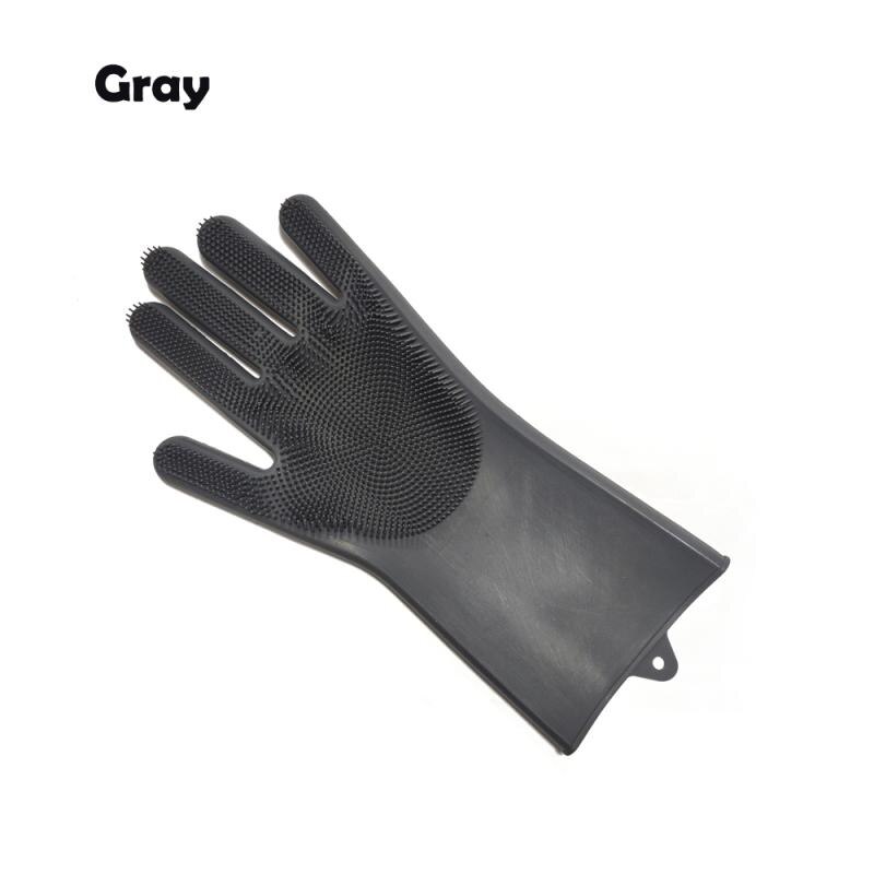 1PC Silicone Dishwashing Scrubber Gloves Kitchen Cleaning Gloves Bath Pet Dog Left Right Hand Gloves Household Cleaning Tools: Gray Left