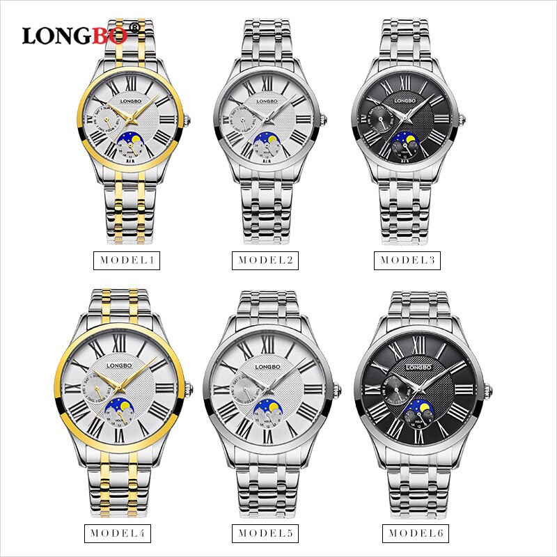 Longbo Quarzuhr Liebhaber Uhren Frauen Männer Paar Analog Voller Edelstahl Geschäft Armbanduhren lässig Gold 1/stücke