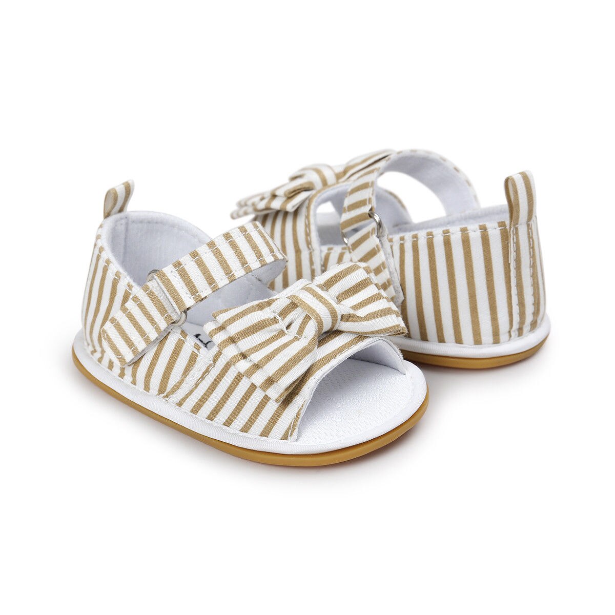Peuter babymeisjes schoenen schattig mooie zomer katoenen stoffen sandalen gestreept geruit denim strik antislip zacht 0-18m klompen: B / 0-6 maanden