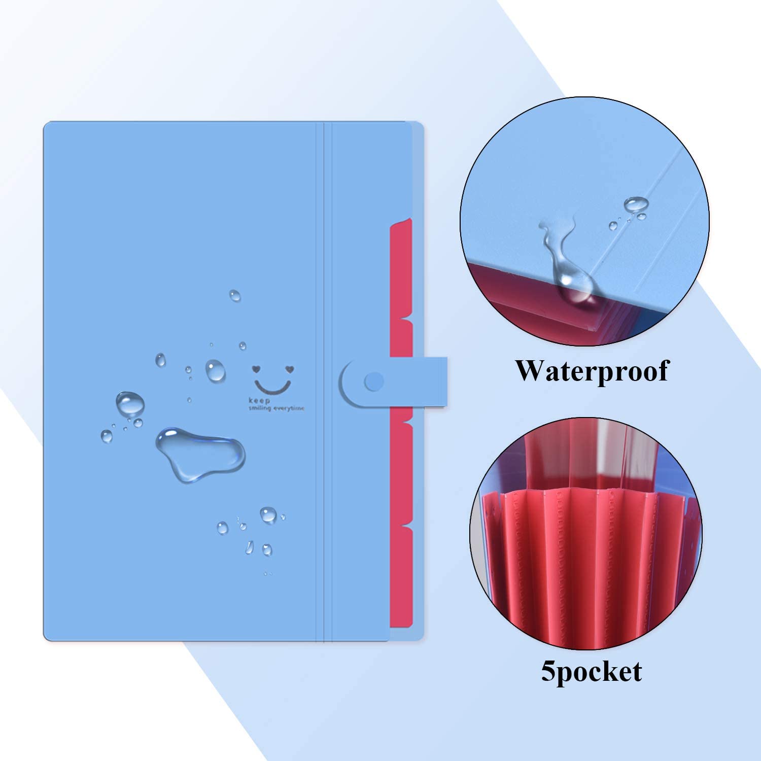 Expanding File Folders 5 Pockets Document Organizer A4 Letter Size Plastic File Folder with Labels Document Holder