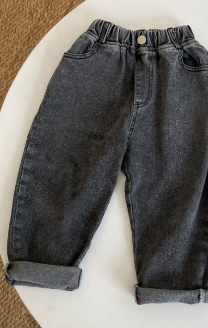 Jeans casual elastici in cotone primaverile per ragazzi e ragazze 2-6 anni pantaloni in denim per bambini all-match pantaloni per bambini: Black / 3Y (tag size 100cm)