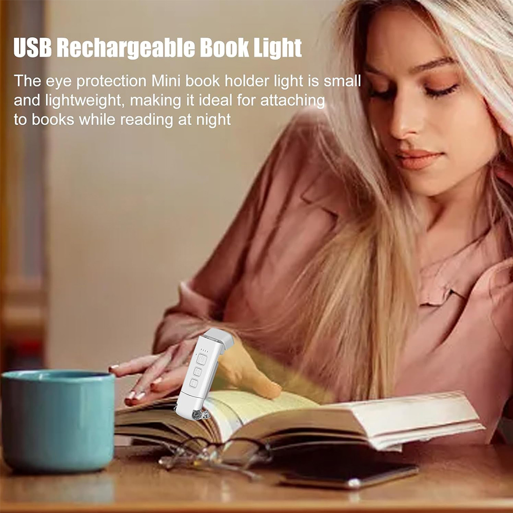 Luz de lectura de libros para lectura de cama, recargable, portátil, con Clip, luz de lectura LED, Mini lámpara de escritorio alimentada por USB regulable