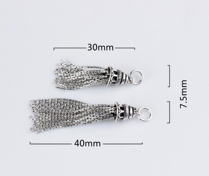Chaîne serpent en argent Sterling 100% 925, breloques pompon 30mm 40mm de longueur, décoration boucles d'oreilles, pendentifs de collier, bijoux DIY: silver 1pcs 40mm