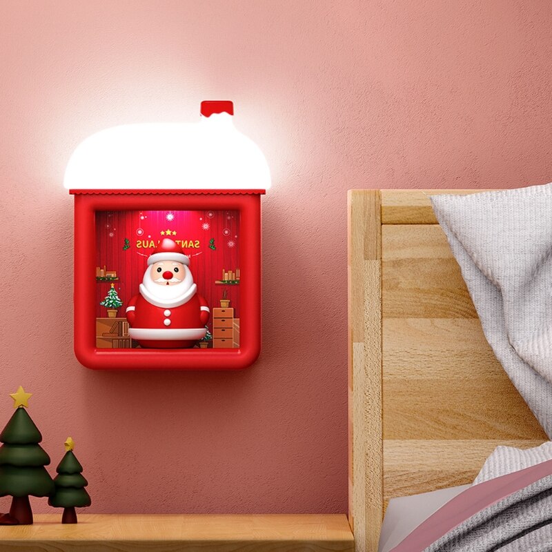 Sneeuw Huis Led Lamp Leuke Cartoon Santa Sneeuwpop Kitty Pop Usb Oplaadbare Wall Mount Tafel Nachtlampje Kerst Decor