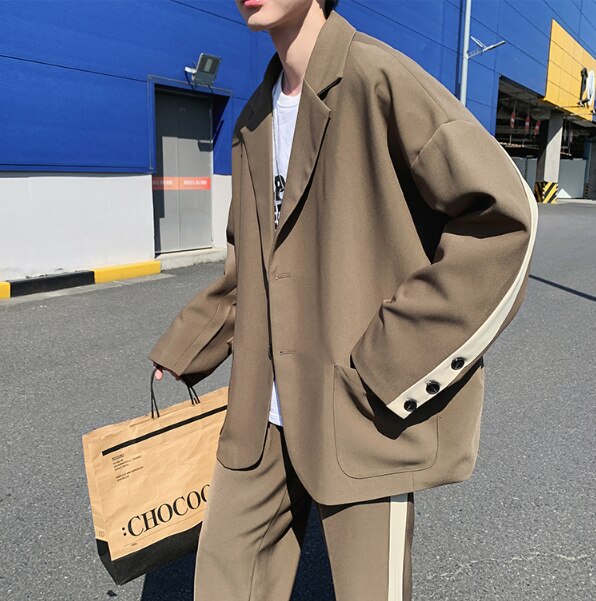 Mannen Casual Pak Jassen Zwart/Grijs/Camel Blazers Losse Mode Bovenkleding Lange Mouw Westerse Kleding Jassen size M-XXL: khaki / XL