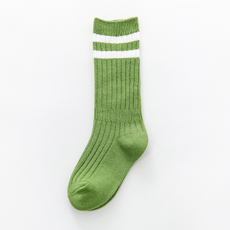 Lente En Herfst Kinderen Sokken College Stijl Twee-Bar Jongens En Meisjes Baby Groen Roze Geel sport Sokken 1-9T: green / 3-5T