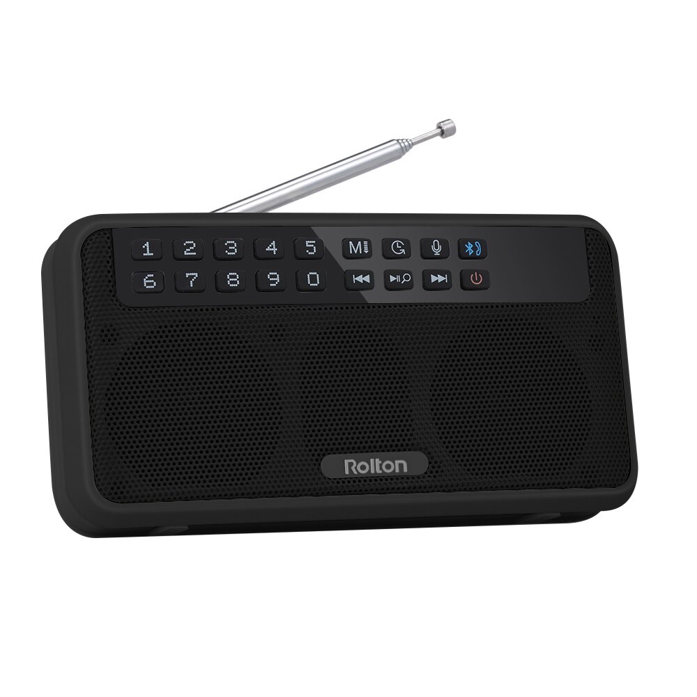 Rolton E500 Wireless Bluetooth Speaker HiFi Stereo Music Player Portable Digital FM Radio w/ Flashlight LED Display Mic TF Slot: black