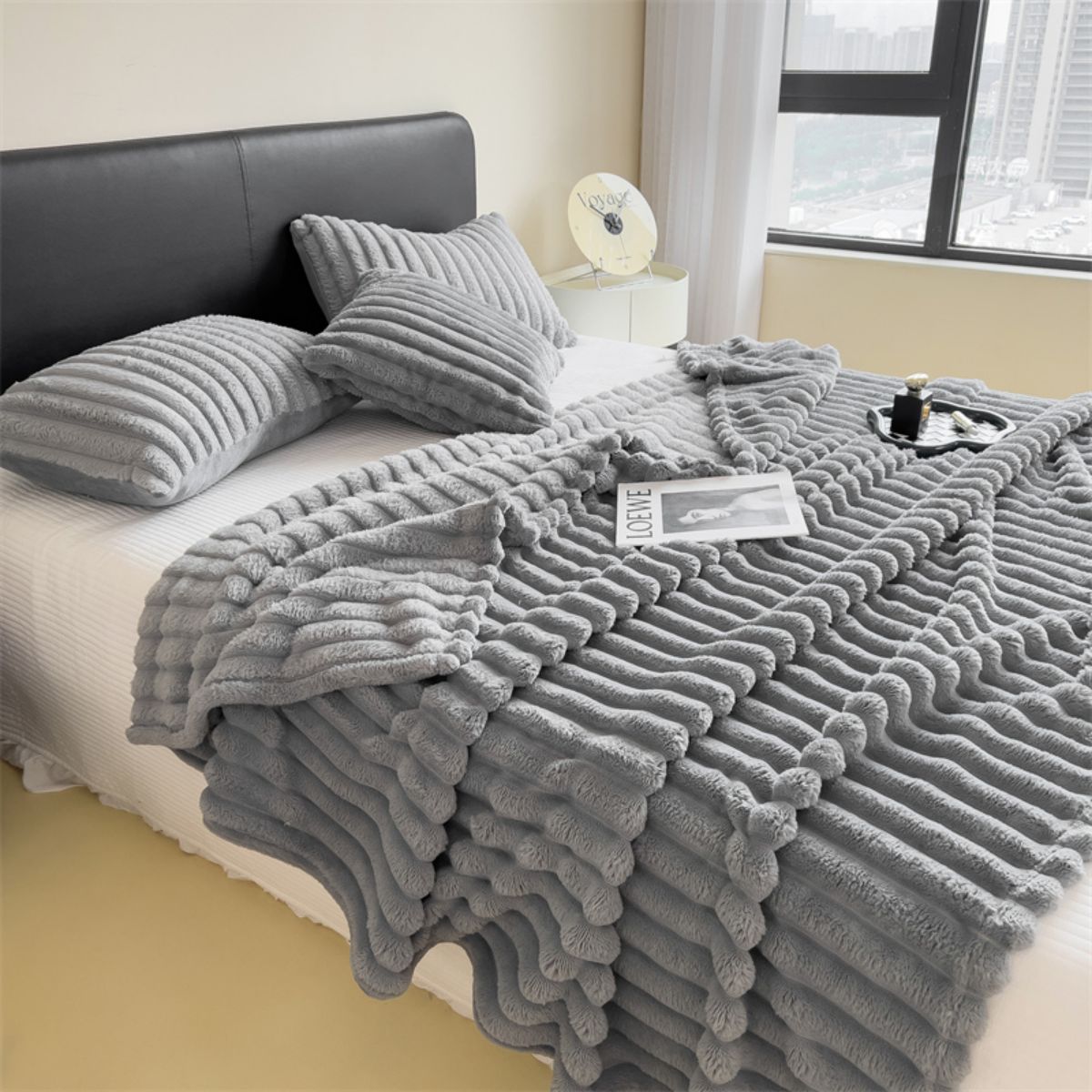 Einfarbig verdickte breit gestreifte Multifunktion decke, kann als Bettlaken decke, Nickerchen decke, Haustier decke verwendet werden: 100x150cm / Grau