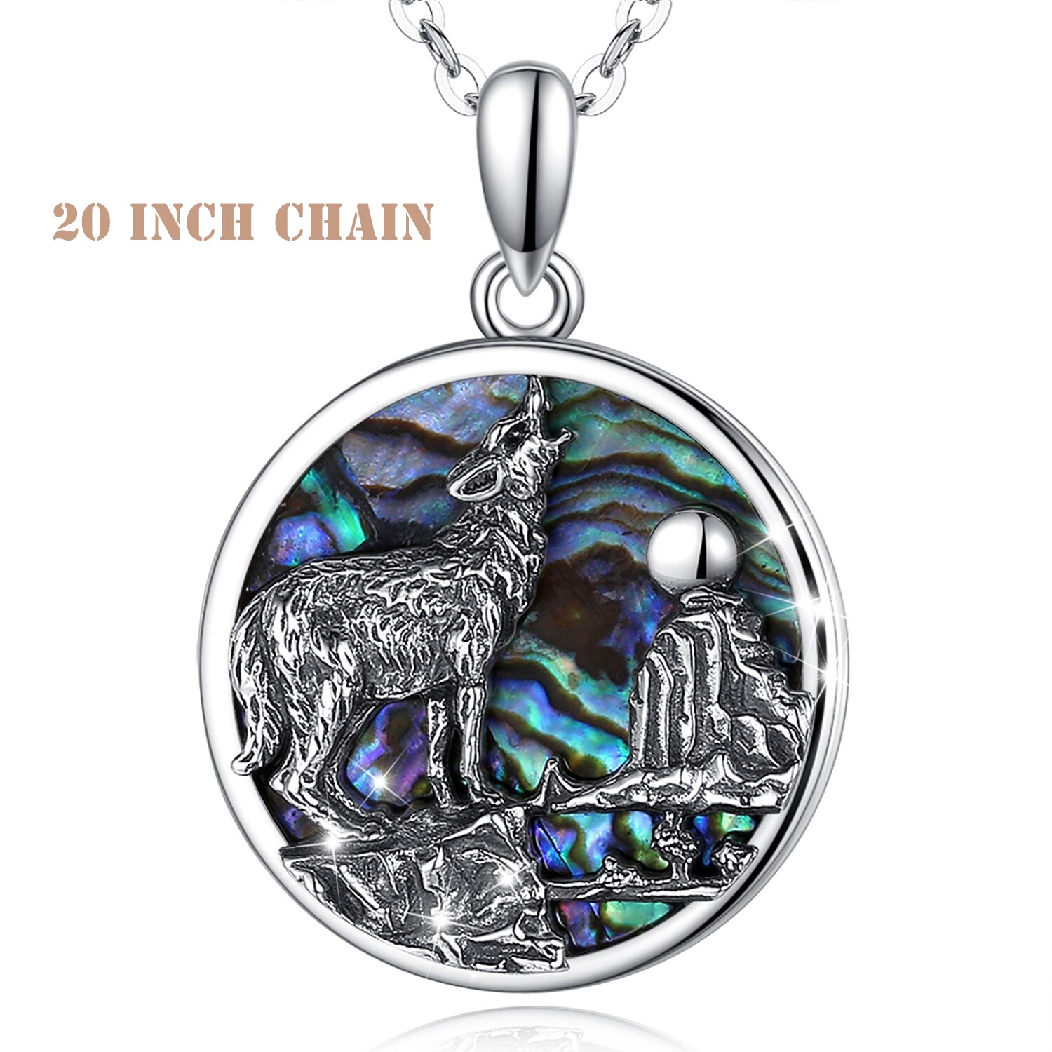 Eudora 925 sterling silber abalone muschelkopf wolfsanhänger mutter auster blau farbenfroh feine halskette schmuck für führungskraft: Mit 20- zoll-kette