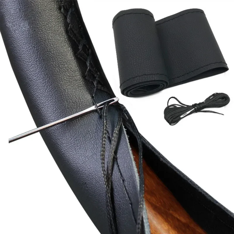 37 cm/38 cm DIY-Lenkradbezüge aus weichem Ledergeflecht bin Lenkrad des Autos mit Nadel und Faden. Innenzubehör