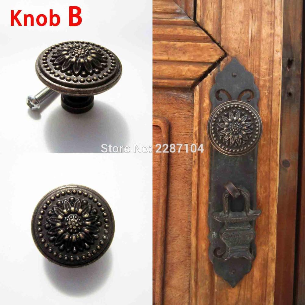 2 Pcs Antiek Messing Vintage Ronde Bloem Meubels Kast Kast Dresser Borst Kast Lade Deur Venster Handvat Pull Knop