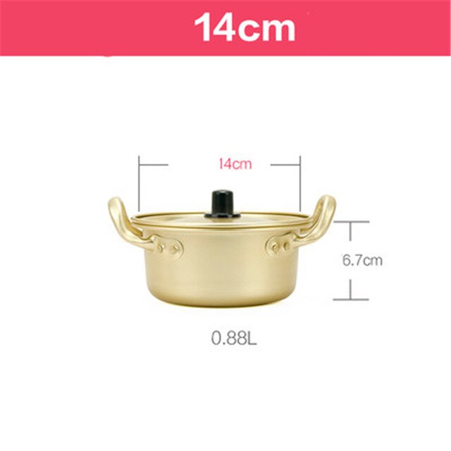 Ramen-olla de cocina de aluminio, tetera dorada con recubrimiento oxidado para Fideos, hacer sopa, huevo, utensilios de cocina de estilo coreano: 14cm