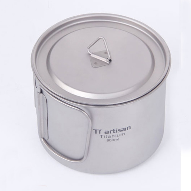 Tiartisan acampamento portátil copo 900ml copo de titânio pote de água com tampa dobrável alça piquenique panelas ao ar livre utensílios de mesa ta8316