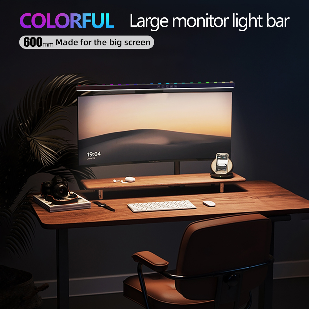 Barra de luz Led RGB para Monitor de ordenador, 60cm, pantalla de ritmo musical, luz colgante, atenuación, lámpara nocturna de ambiente para juegos/estudio/trabajo